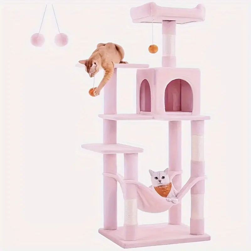 Multi-Level Cat Tree With Hammock, 56-inch Tall, Sturdy Sisal-Covered Scratching Posts, Indoor Cat Tower Furniture For Kittens And Cats Marsel & Co.