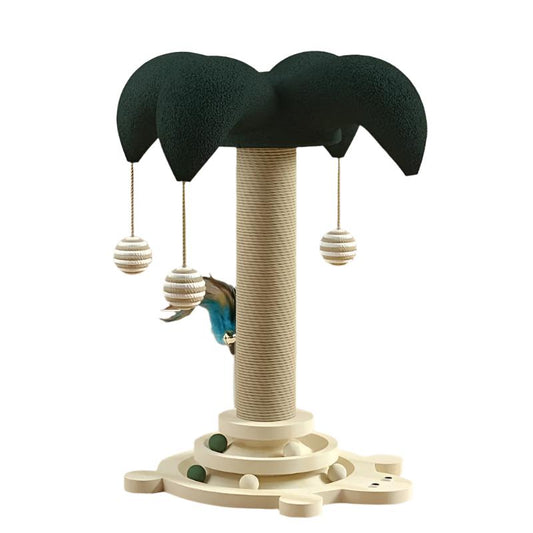 Mustache-Shaped Solid Wood Board Cat Scratching Post with Hanging Toys and Interactive Teaser Wand for Cats Marsel & Co.