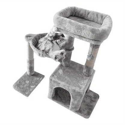 73.66cm Inch Small Gray Cat Climbing Tower With Hanging Hammock And Cat Bed Marsel & Co.