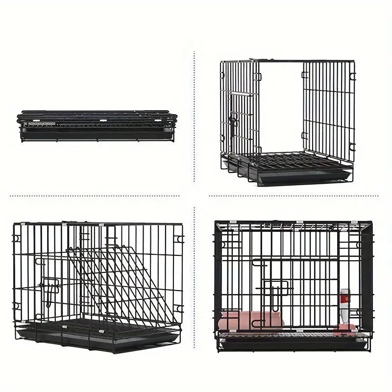 Foldable Metal Dog Crate with 4-Piece Set for Small Dogs, Includes Cage, Feeder, Tray, and Floor Mat - Indoor Wire Pet Cage Kit Marsel & Co.