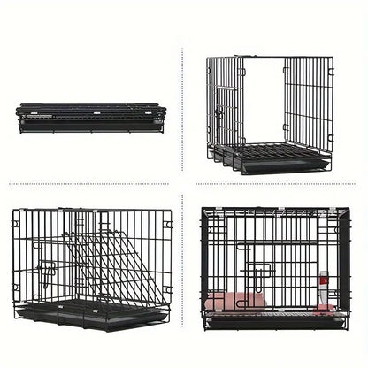 Foldable Metal Dog Crate with 4-Piece Set for Small Dogs, Includes Cage, Feeder, Tray, and Floor Mat - Indoor Wire Pet Cage Kit Marsel & Co.