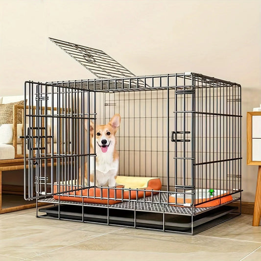 Portable Medium Iron Dog Cage with Partition & Tray - Ideal for Indoor Use, Travel-Friendly, Includes Free Floor Mat - Perfect for Small to Medium Breeds, Home & Outdoor Safety Marsel & Co.