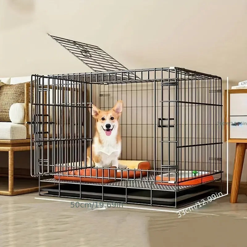 Portable Medium Iron Dog Cage with Partition & Tray - Ideal for Indoor Use, Travel-Friendly, Includes Free Floor Mat - Perfect for Small to Medium Breeds, Home & Outdoor Safety Marsel & Co.