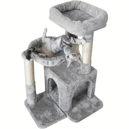 73.66cm Inch Small Gray Cat Climbing Tower With Hanging Hammock And Cat Bed Marsel & Co.