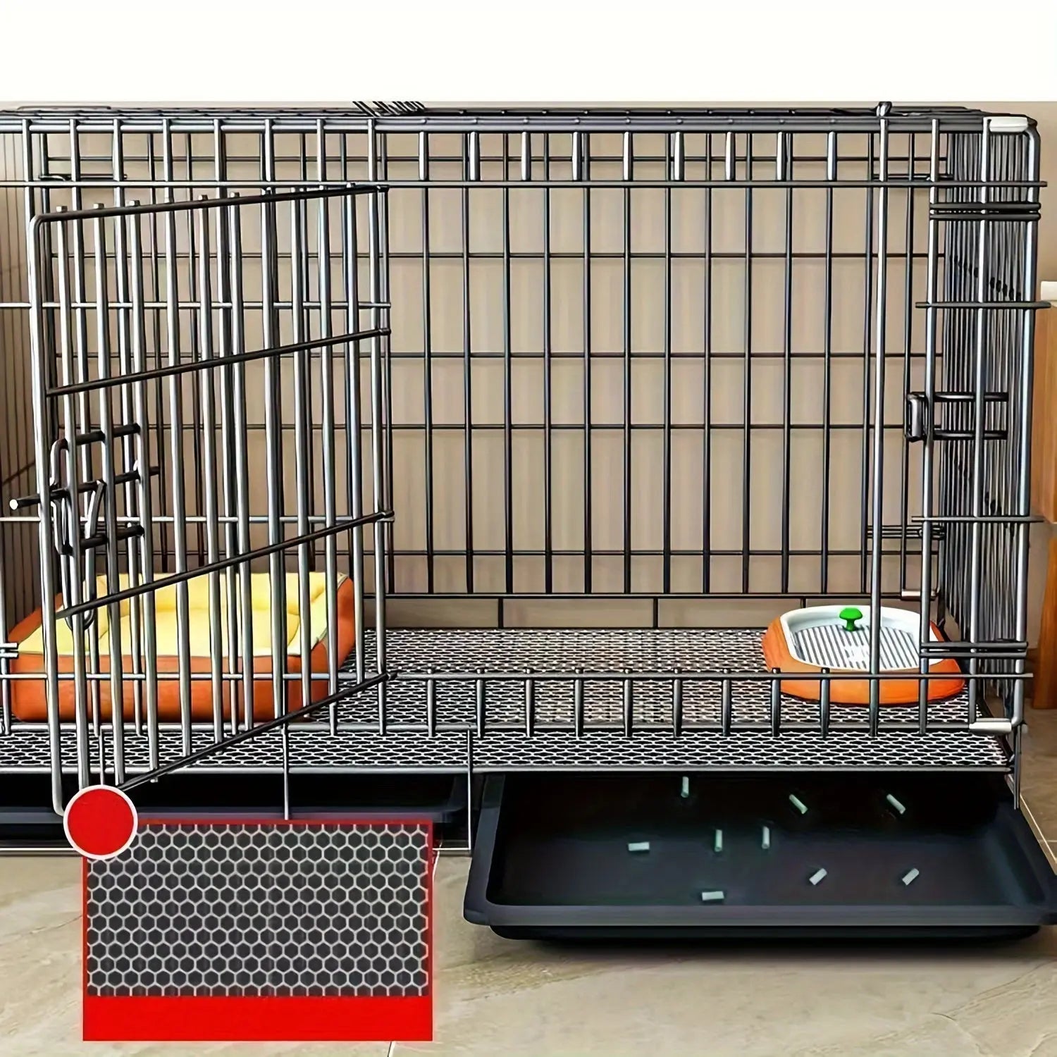 Portable Medium Iron Dog Cage with Partition & Tray - Ideal for Indoor Use, Travel-Friendly, Includes Free Floor Mat - Perfect for Small to Medium Breeds, Home & Outdoor Safety Marsel & Co.