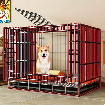 Portable Medium Iron Dog Cage with Partition & Tray - Ideal for Indoor Use, Travel-Friendly, Includes Free Floor Mat - Perfect for Small to Medium Breeds, Home & Outdoor Safety Marsel & Co.